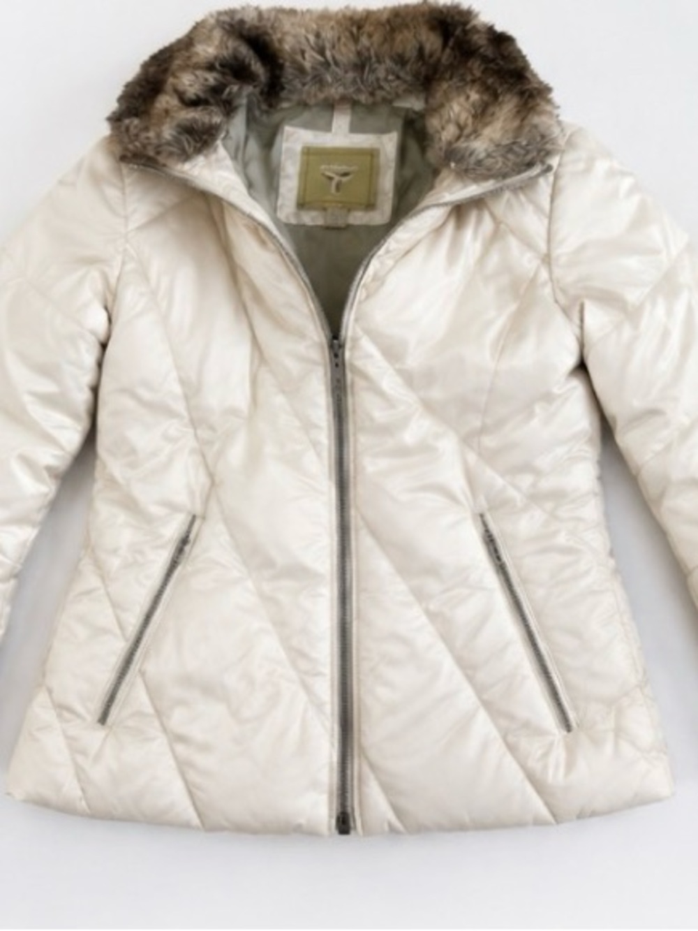 Fera Cream Quilted Jacket with Faux Fur Collar